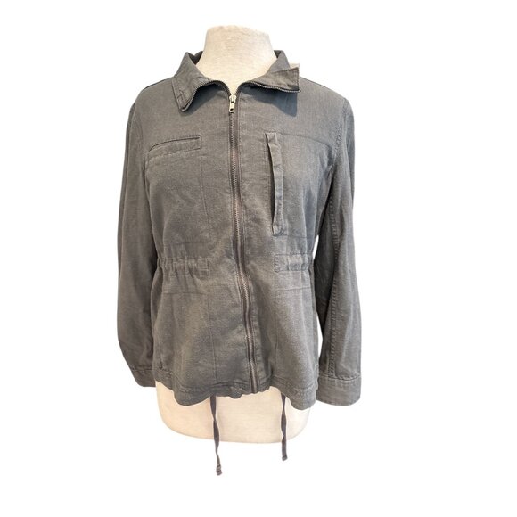 Supplies Womens Gray Zip-Up Jacket With Stand Collar Adjustable Drawstring Waist - Picture 2 of 10